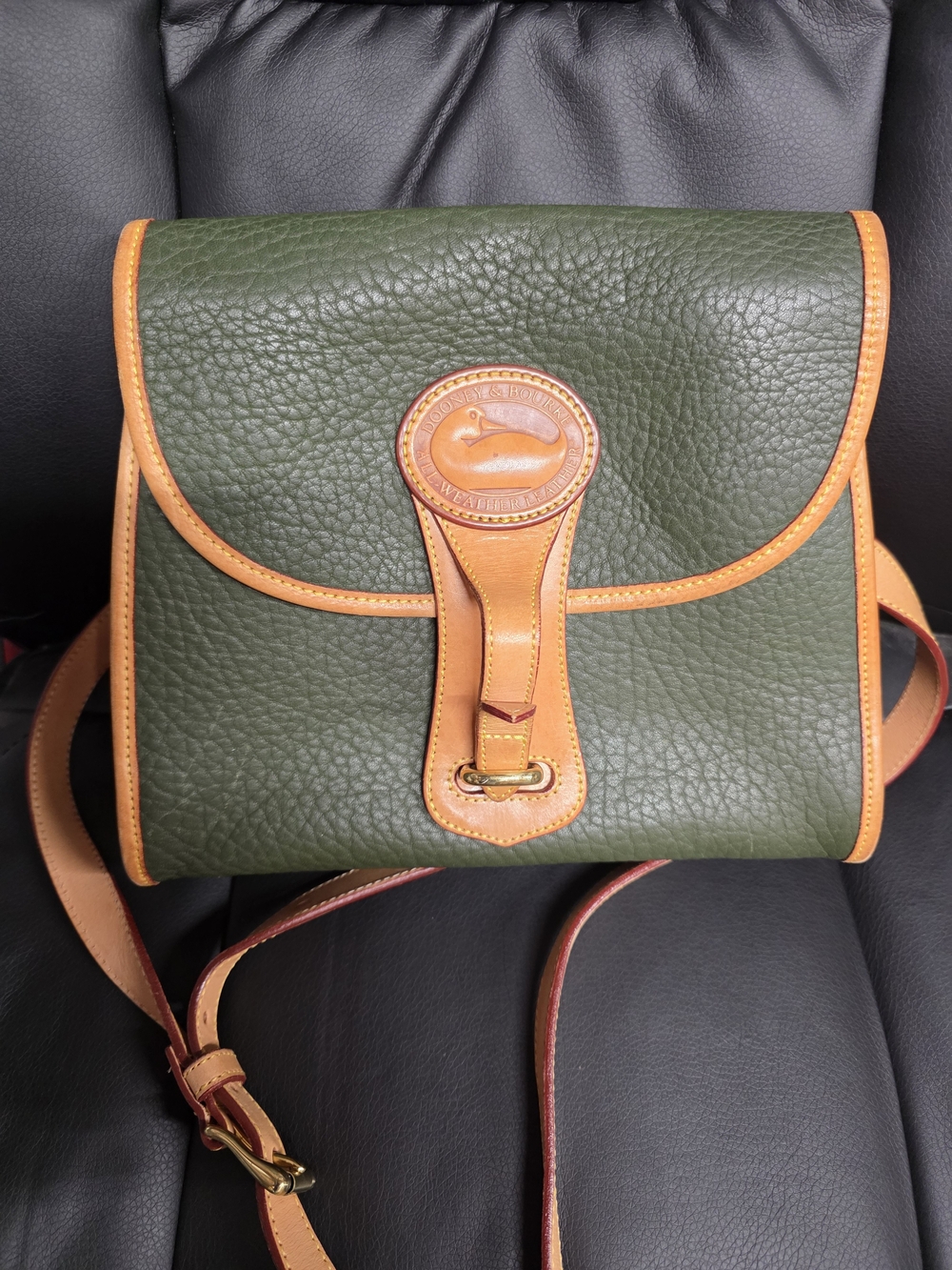 Dooney & Bourke Olive Green Pebbled Leather Crossbody with Tan Trim